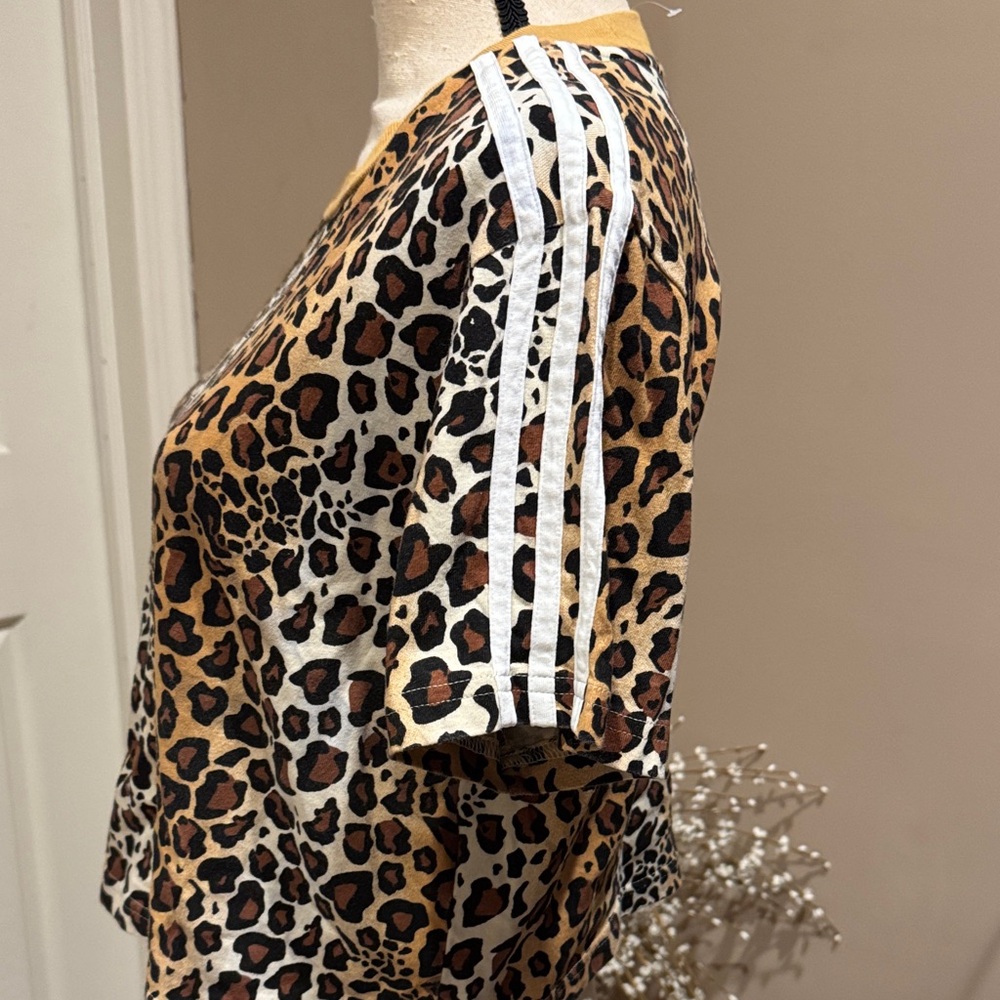 Adidas Women's Leopard Print Tee - Black, Brown, White - Picture 2 of 4